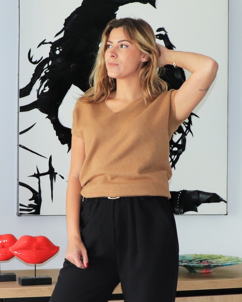Tee shirt laine - 23831WEB-CAMEL -  Tops