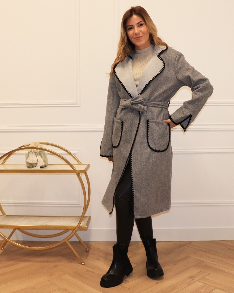 Manteau mi long grosse couture - 2931WEB-GRIS -  Vestes